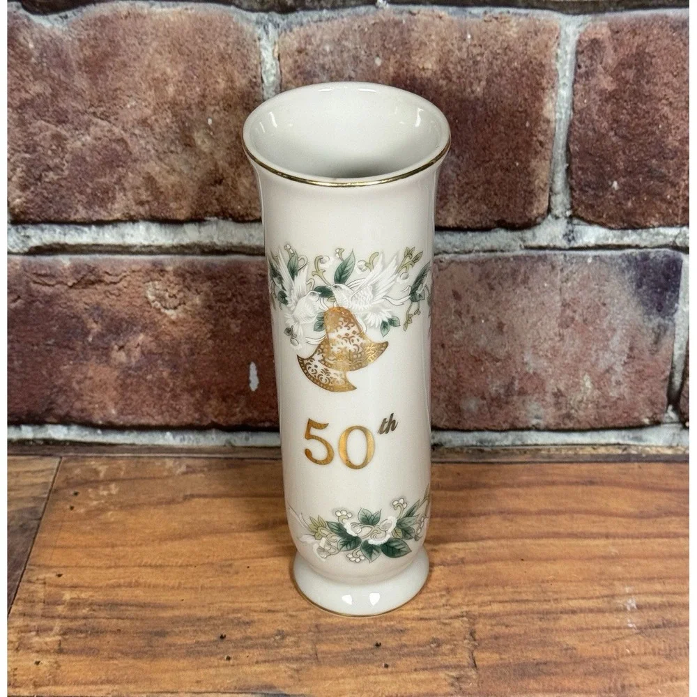 Vintage‎ LEFTON 50TH Golden Anniversary Bud Vase #1102 Japan Hand Painted